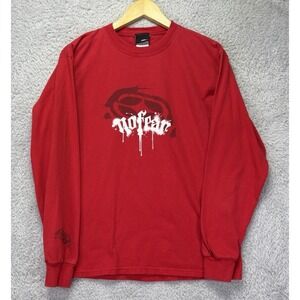 Vintage No Fear Mens Medium Red Long Sleeve Shirt Surf Skate Graphic Tee